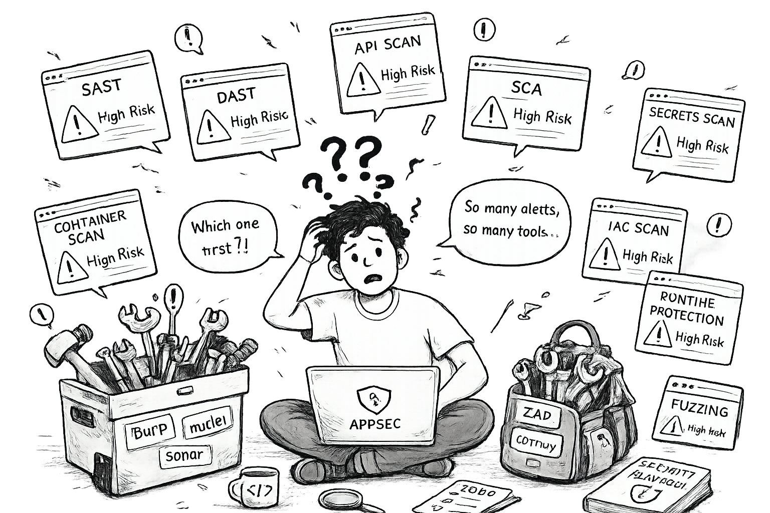 Security engineer overwhelmed by disconnected AppSec tools and alert fatigue